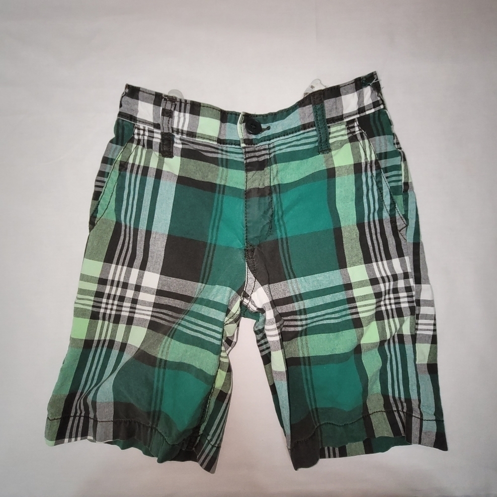 Old Navy Green and White Plaid Little Boy's Dress Shorts Size 6 - Picture 3 of 14